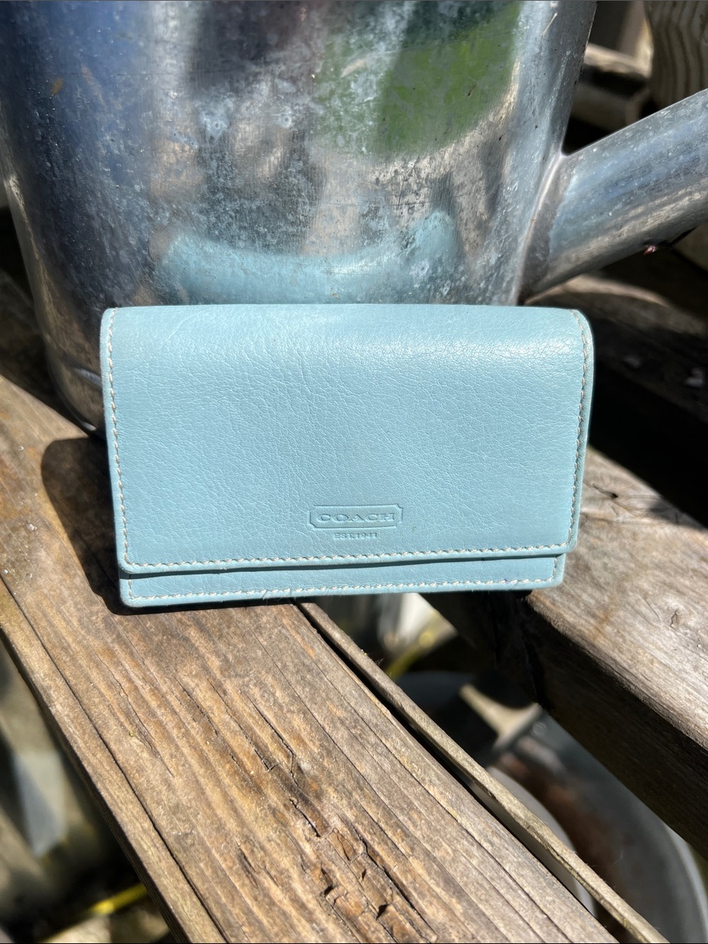 Coach Small Leather Wallet in Baby Blue